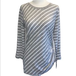 Calvin Klein Performance NWT Grey/White Striped 3/4 Length Sleeve Top